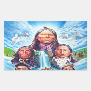 Pegatina Rectangular Pintando famosos jefes indios nativos estadouniden