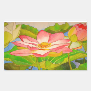 Pegatina Rectangular pintura acuarela rosa Lotus