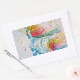 Pegatina Rectangular Pintura de agua de unicornio pintando arte arcoiri