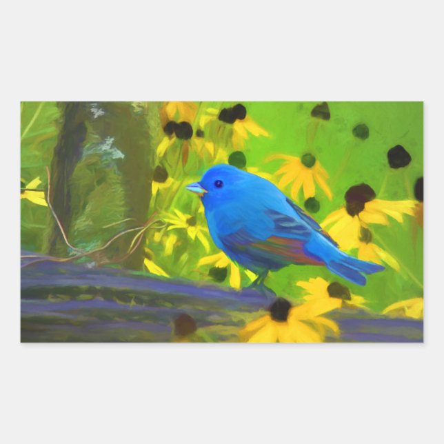 Pegatina Rectangular Pintura de amarre índigo - Arte original de aves (Anverso)