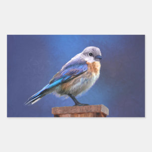 Pegatina Rectangular Pintura de ave azul (hembra) - Arte original de av