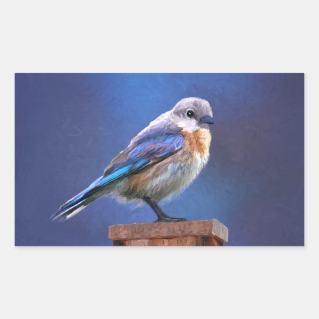Pegatina Rectangular Pintura de ave azul (hembra) - Arte original de av (Anverso)