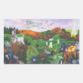 Pegatina Rectangular Pintura de color de agua Fantasía Paisaje Diosa Am