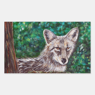 Pegatina Rectangular Pintura de Coyote en el patio trasero