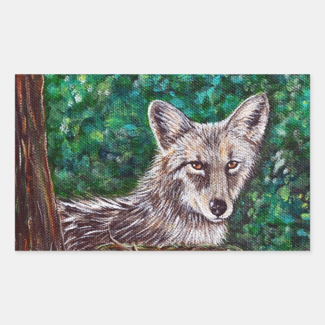 Pegatina Rectangular Pintura de Coyote en el patio trasero (Anverso)