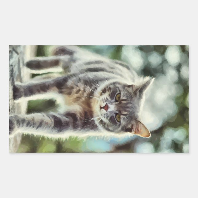 Pegatina Rectangular Pintura de gato (Anverso)