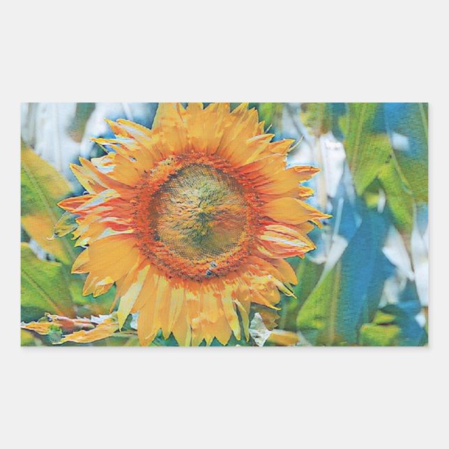 Pegatina Rectangular Pintura de girasol amarillo y naranja (Anverso)