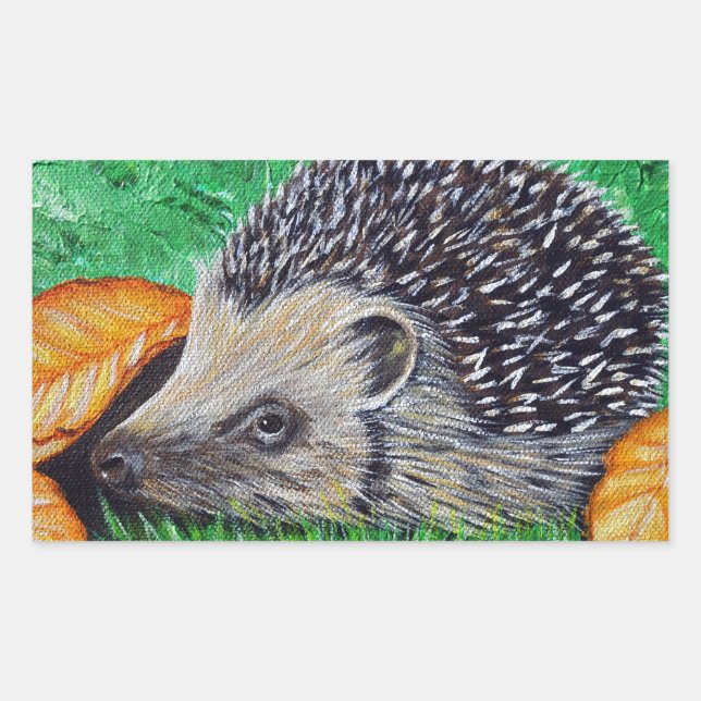 Pegatina Rectangular Pintura de hedgehog (Anverso)