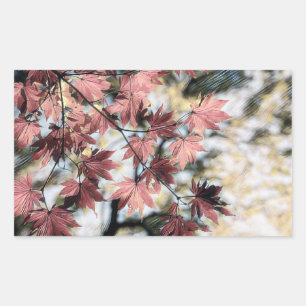 Pegatina Rectangular Pintura de hojas de otoño rosadas y marrones