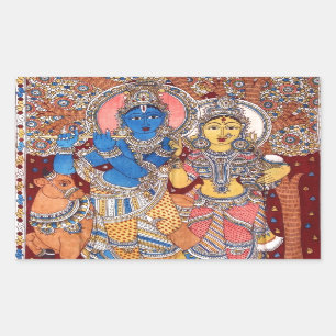 PEGATINA RECTANGULAR PINTURA DE KALAMKARI RADHA KRISHNA
