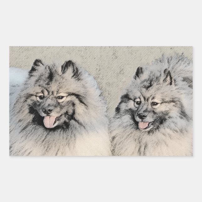 Pegatina Rectangular Pintura de Keeshond Brothers - Arte Perro Original (Anverso)