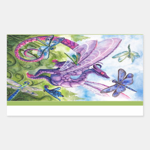 Pegatina Rectangular Pintura de la primavera de la libélula del dragón