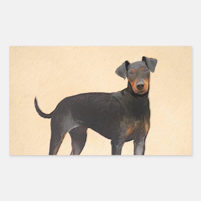 Pegatina Rectangular Pintura de Manchester Terrier Arte Animal Original (Anverso)