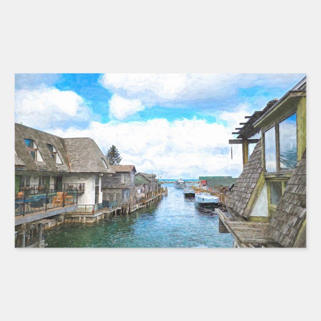 Pegatina Rectangular Pintura de Michigan Fish Town (Anverso)
