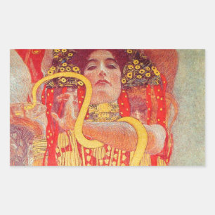 Pegatina Rectangular Pintura de mujer roja con serpiente de oro de Gust