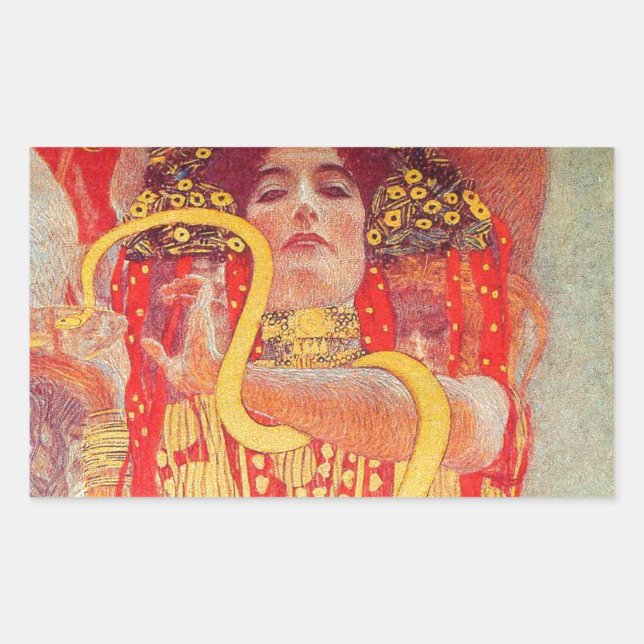 Pegatina Rectangular Pintura de mujer roja con serpiente de oro de Gust (Anverso)