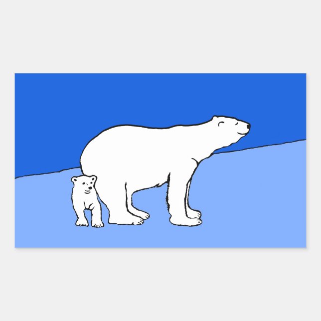 Pegatina Rectangular Pintura de oso polar y de cachorro - Arte de vida  (Anverso)