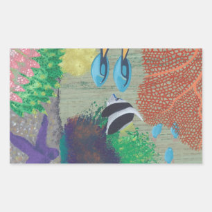 Pegatina Rectangular Pintura de peces tropicales coloridos Rectángulo S