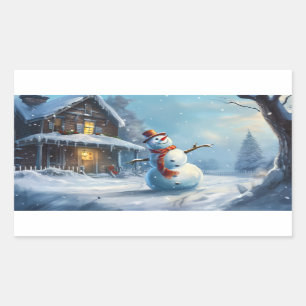 Pegatina Rectangular Pintura de Snowman