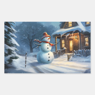 Pegatina Rectangular Pintura de Snowman