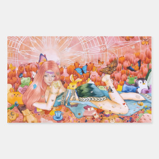Pegatina Rectangular Pintura de una mujer título: La Tarde