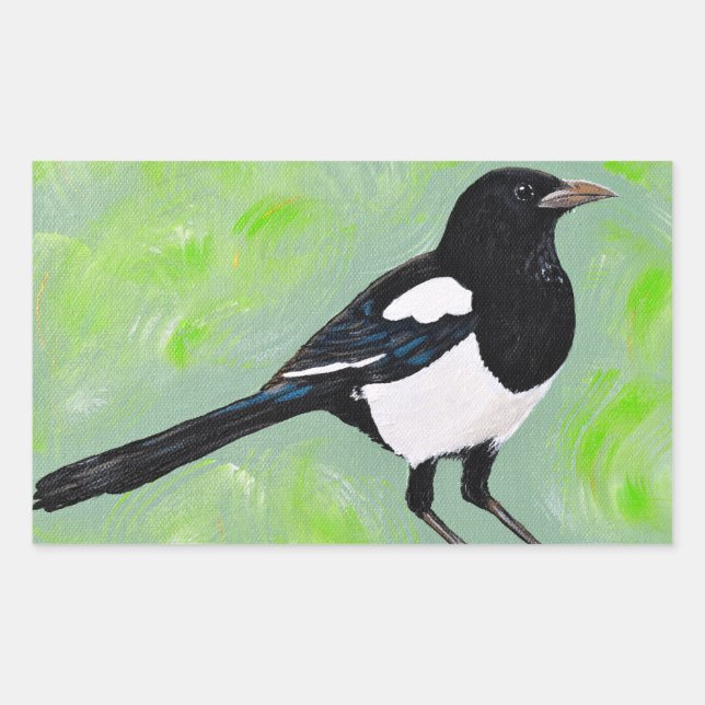 Pegatina Rectangular Pintura de urraca (Anverso)