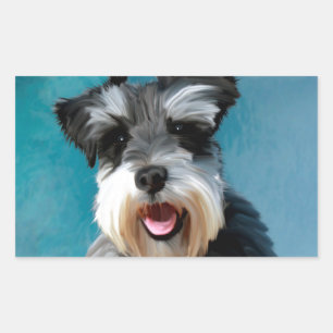 Pegatina Rectangular Pintura en Acuarela de Schnauzer Miniatura