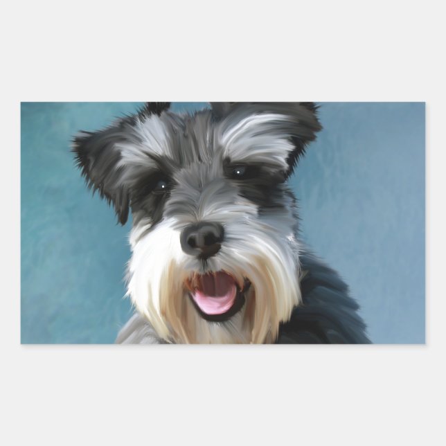Pegatina Rectangular Pintura en Acuarela de Schnauzer Miniatura (Anverso)