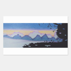 Pegatina Rectangular Pintura panorámica abstracta de la puesta de sol d
