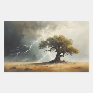 Pegatina Rectangular pinturas de árboles alcanzados por un rayo.