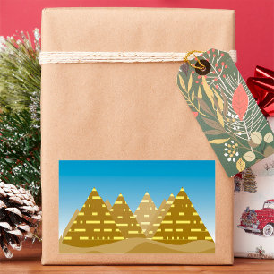 Pegatina Rectangular Pirámides Egipcias Geométricas Doradas Paisaje Des