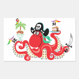 Pegatina Rectangular pirata de pulpo