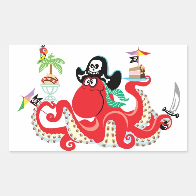 Pegatina Rectangular pirata de pulpo (Anverso)