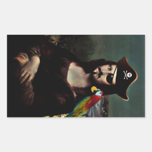 Pegatina Rectangular Pirata Mona Lisa con bigote