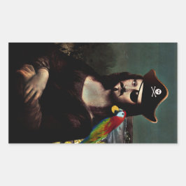 Pegatina Rectangular Pirata Mona Lisa con bigote