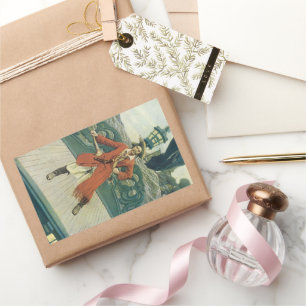 Pegatina Rectangular Piratas antiguos, Capitán Keitt por Howard Pyle