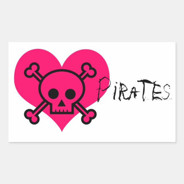Pegatina Rectangular Piratas del corazón rosado (Anverso)