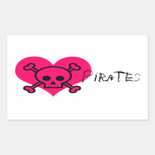 Pegatina Rectangular Piratas rosados del corazón