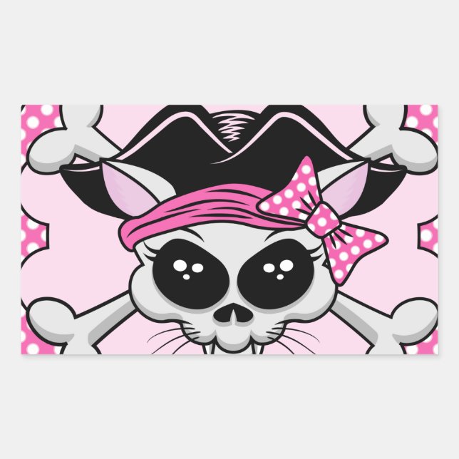 Pegatina Rectangular Pirate Princess Kitty Skull (Anverso)