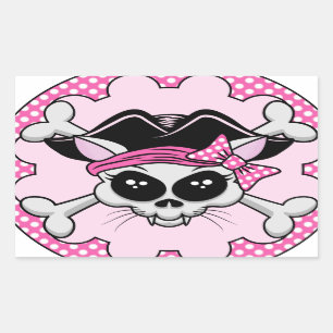 Pegatina Rectangular Pirate Princess Kitty Skull