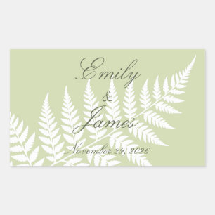 Pegatina Rectangular Pistacho Verde Helecho Blanco Personalizado Elegan