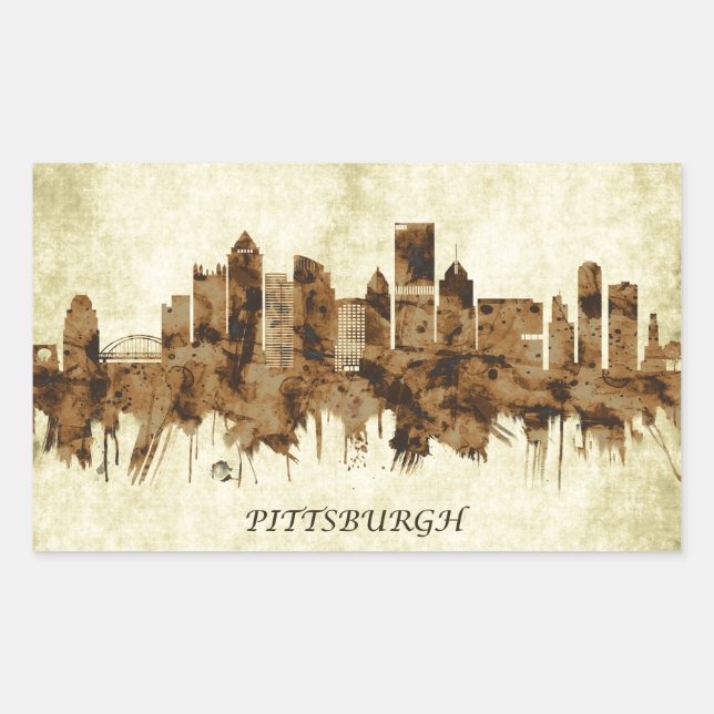 Pegatina Rectangular Pittsburgh Pennsylvania Cityscape (Anverso)