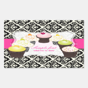 Pegatina Rectangular PixDezines diy colores, cupcake+olivia damask