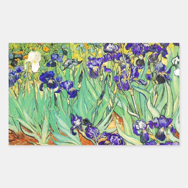 Pegatina Rectangular PixDezines van gogh iris/st. remy (Anverso)