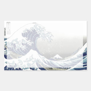 Pegatina Rectangular PixDezines Vintage, Gran Ola, Hokusai 葛飾北斎の神奈川沖浪