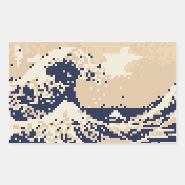 Pegatina Rectangular Pixel Tsunami 8 bits arte de píxeles (Anverso)