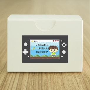 Pegatina Rectangular Pixels Arcade Video Game Controller Niños Cumpleañ