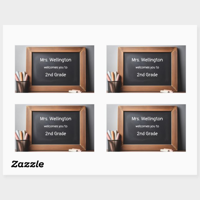 Pegatina Rectangular Pizarra de profesor pizarra negra personalizada Bi (Hoja)