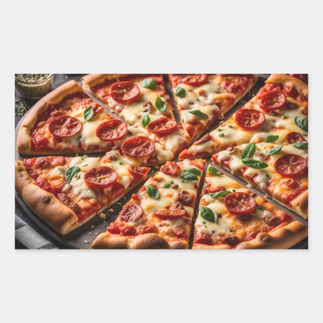 Pegatina Rectangular Pizza de Pepperoni y Queso (Anverso)