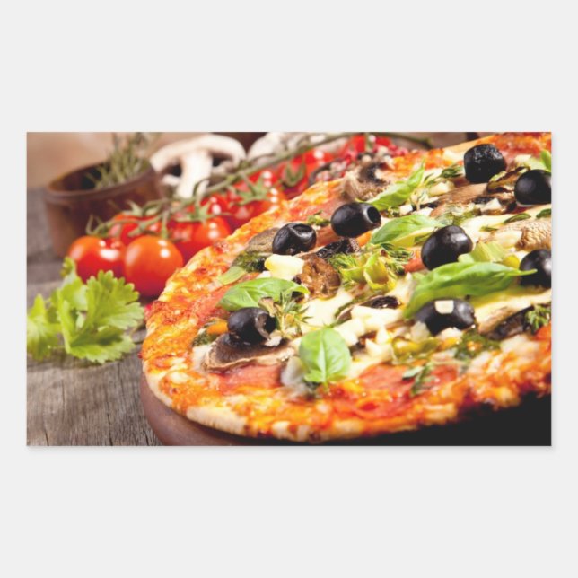 Pegatina Rectangular Pizza italiana fresca (Anverso)